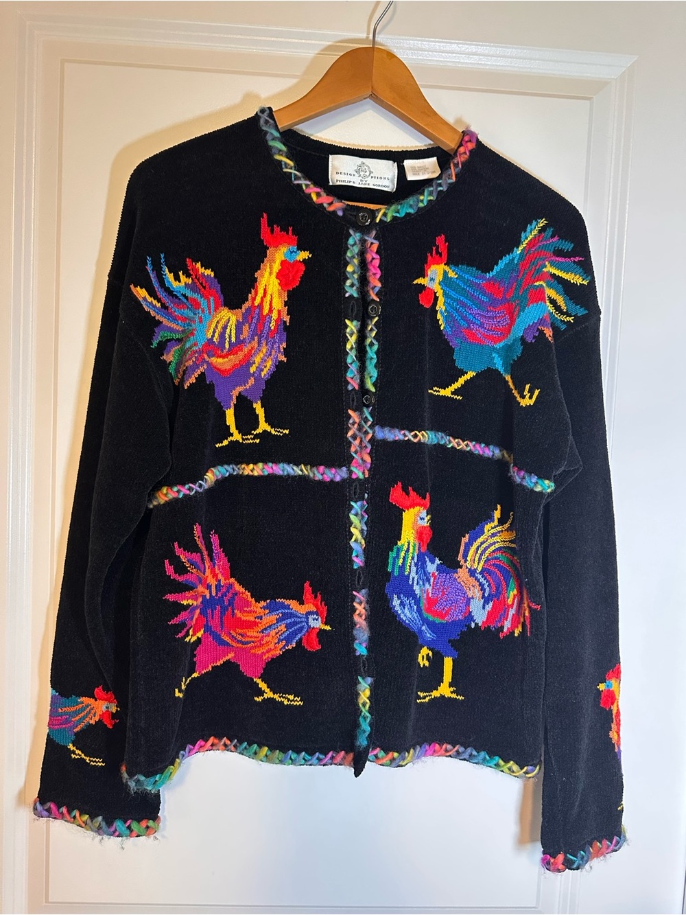 Design Options by Philip and Jane Gordon cardigan vintage chicken and rooster